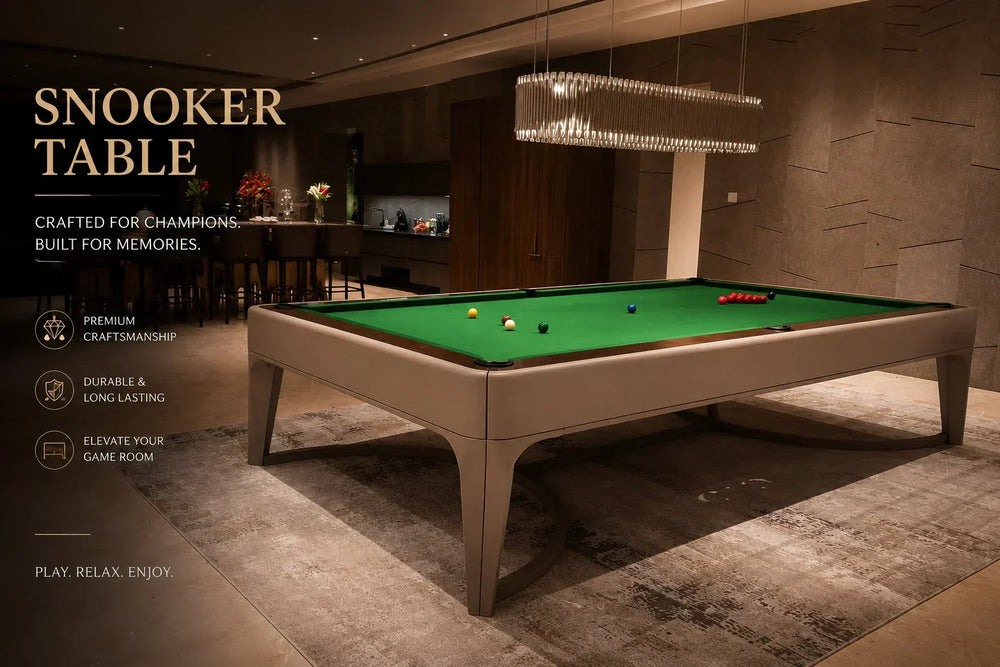 Luxury snooker table for home game rooms featuring a contemporary design, professional playing surface, and elegant ambient lighting.