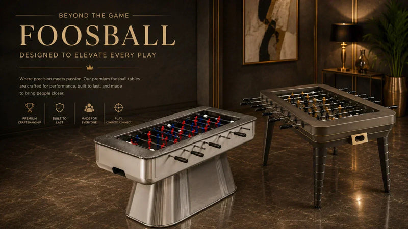 Luxury foosball table collection showcasing premium craftsmanship, modern design, and professional gameplay features, ideal for upscale game rooms, offices, and entertainment spaces.
