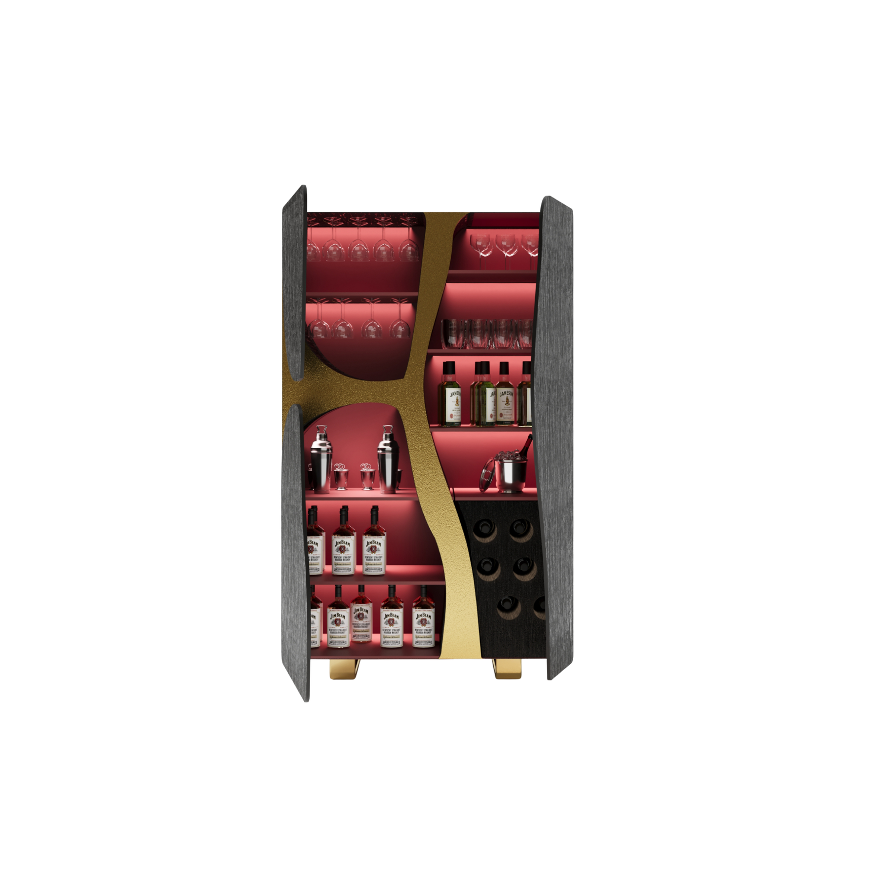 Flusso Bar Cabinet in a room setting